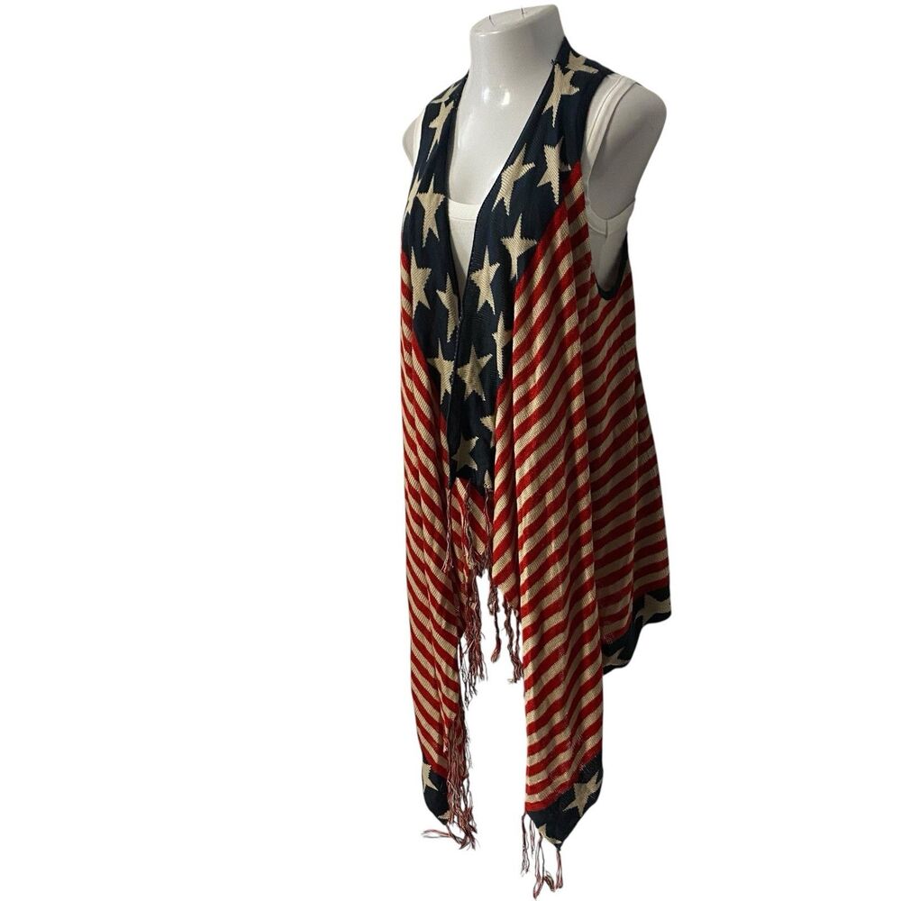 Unity World Wear Cardigan Womens XL 4th of July Patriotic American Flag Fringe - Picture 4 of 11